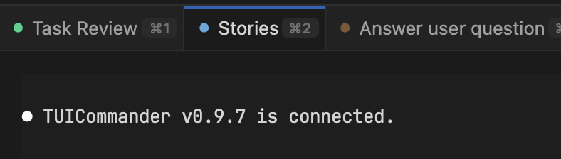 Tab bar showing three agent tabs with colored status dots: green (done), blue (busy), orange (question)