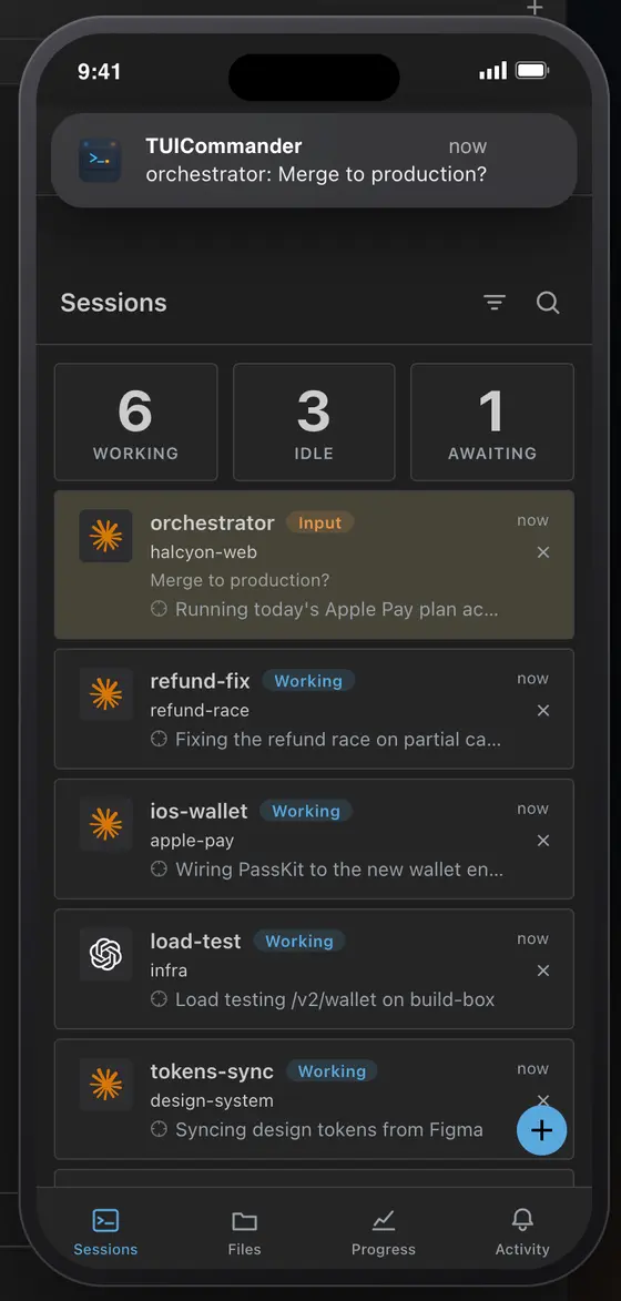 Phone companion with the session list