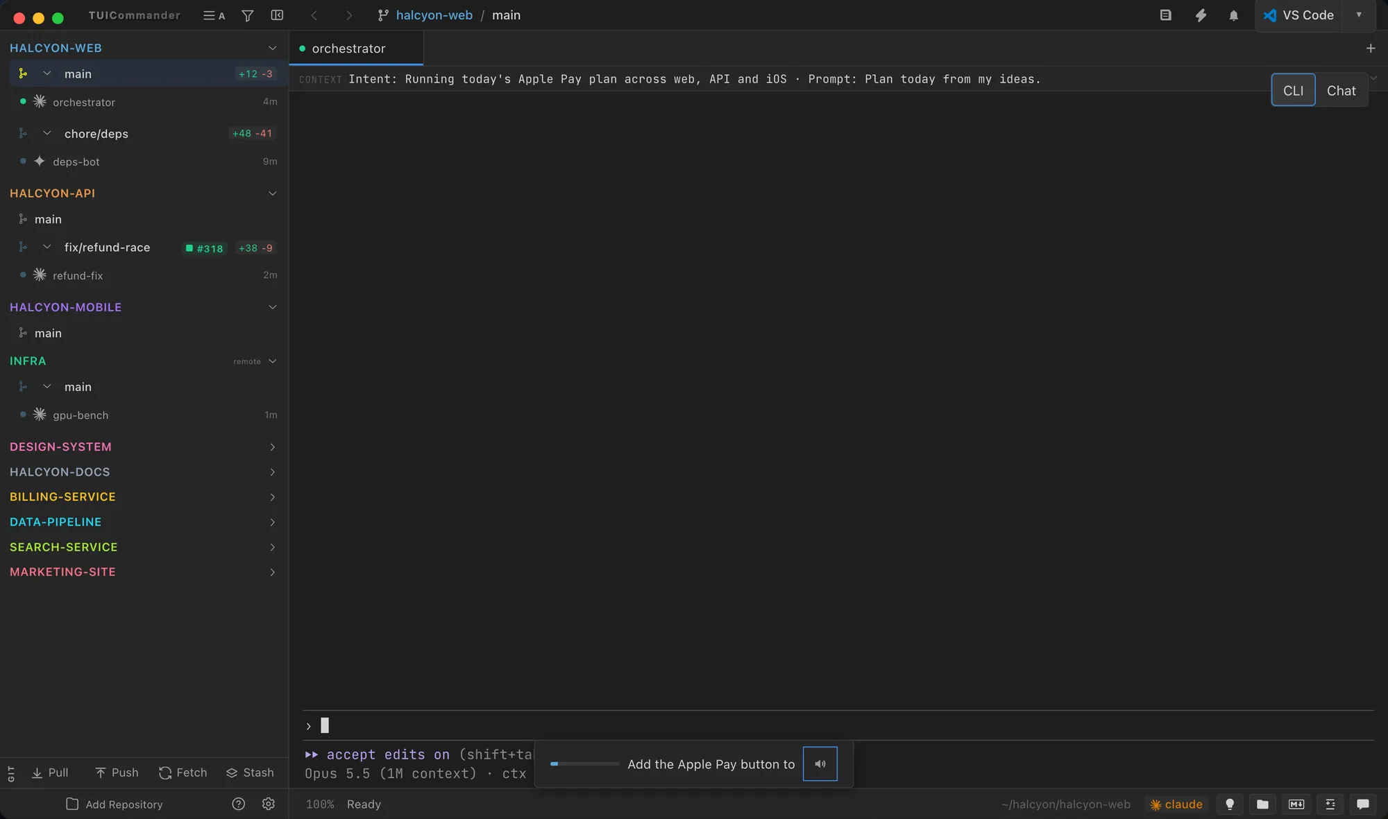 A dictated prompt in the terminal composer