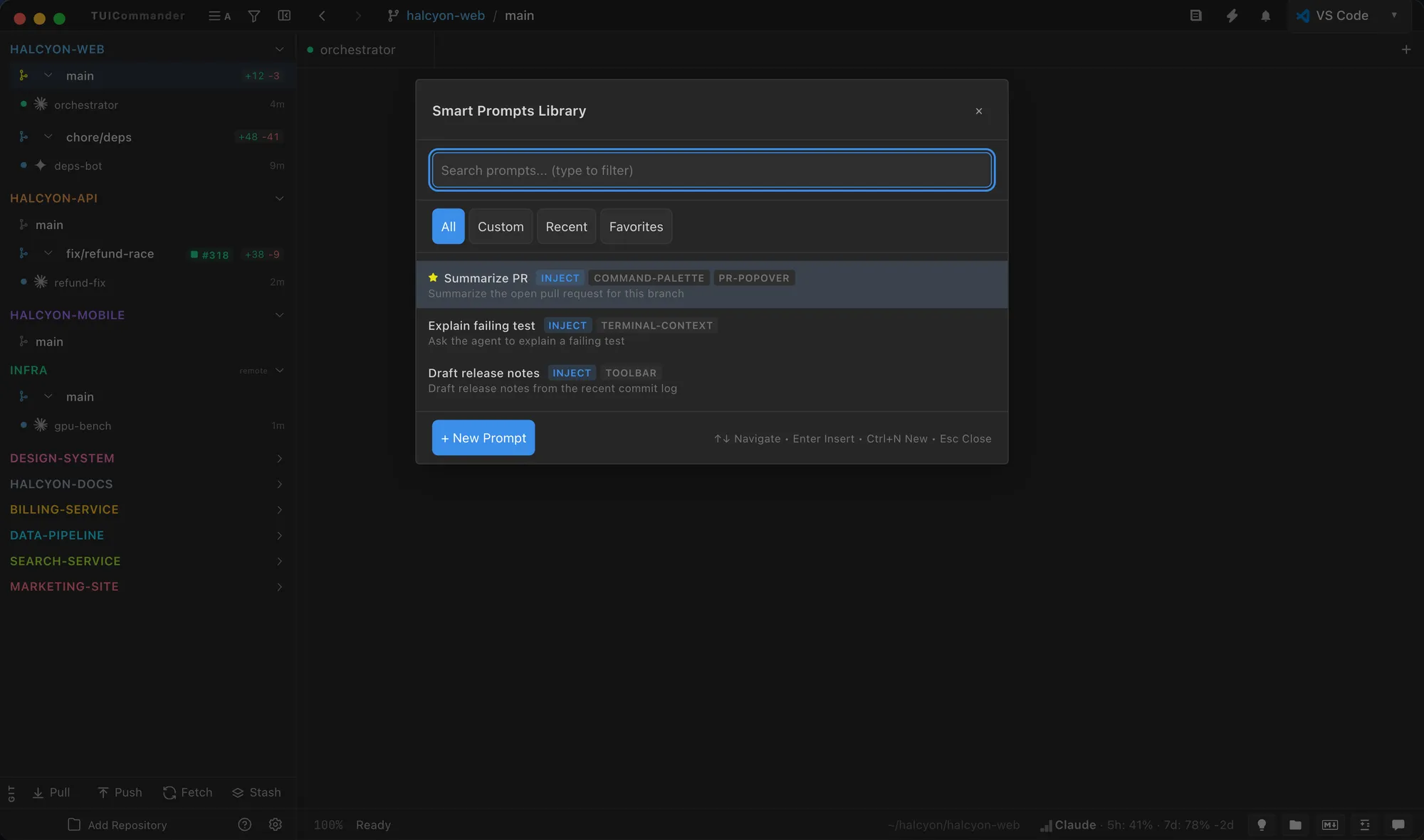Smart Prompts Library with search and tabs